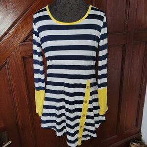 Zattcas Striped Long-Sleeve Tunic Top With Yellow Button Accent & Cuffs NWT M
